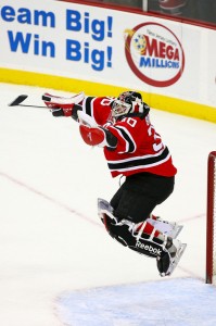 Martin Brodeur jumps up for joy anytime there is a Devils mailbag. (File Photo)