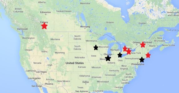 Current and potential Canadian Women’s Hockey League franchise locations